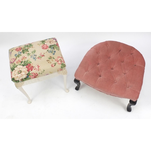 188A - Oak framed foot stool with pink button upholstery and a dressing table stool