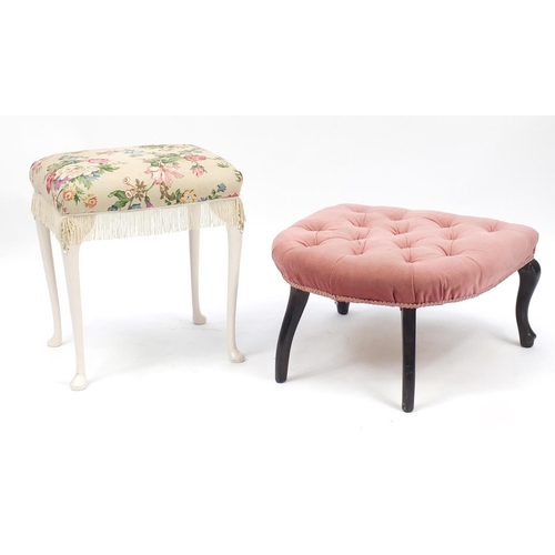 188A - Oak framed foot stool with pink button upholstery and a dressing table stool