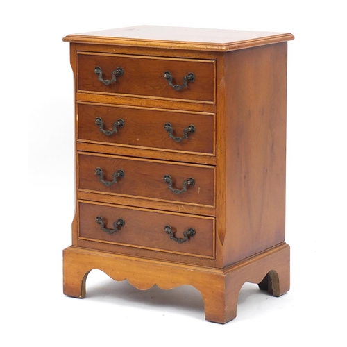 178 - Yew four drawer chest of small proportions on bracket feet, 63cm H x 45cm W x 33cm D