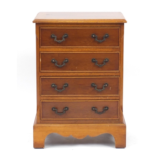 178 - Yew four drawer chest of small proportions on bracket feet, 63cm H x 45cm W x 33cm D