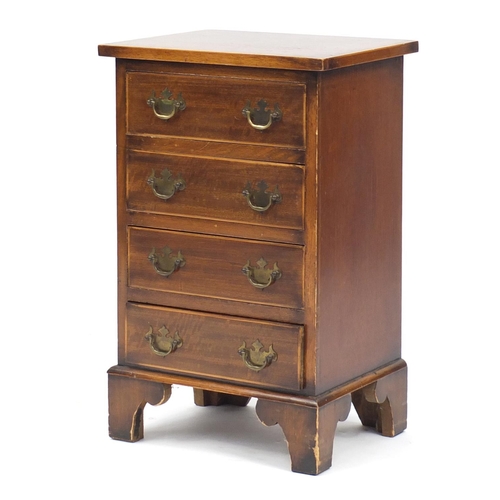 88 - Mahogany four drawer chest of small proportions on bracket feet, 61cm H x 38cm W x 30cm D