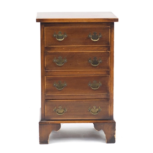 88 - Mahogany four drawer chest of small proportions on bracket feet, 61cm H x 38cm W x 30cm D