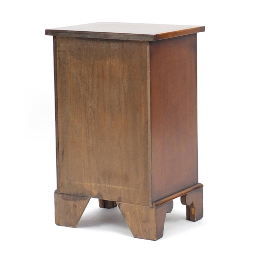 88 - Mahogany four drawer chest of small proportions on bracket feet, 61cm H x 38cm W x 30cm D