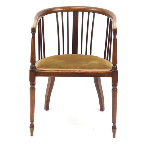 84 - Edwardian inlaid mahogany tub chair, 75cm high