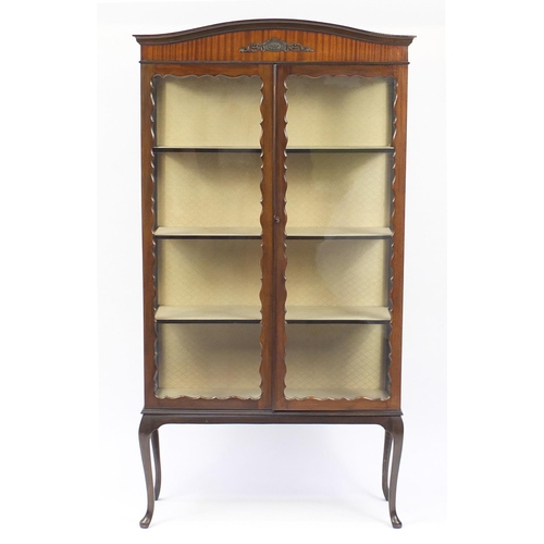 17 - Edwardian mahogany china cabinet with pair of glazed doors enclosing three shelves, 170cm H x 91cm W... 