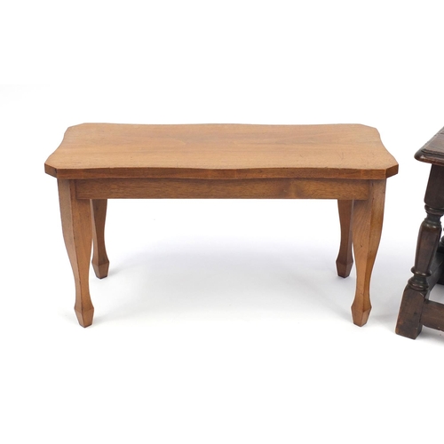 118 - Oak joint stool and a walnut table, the largest 69cm wide