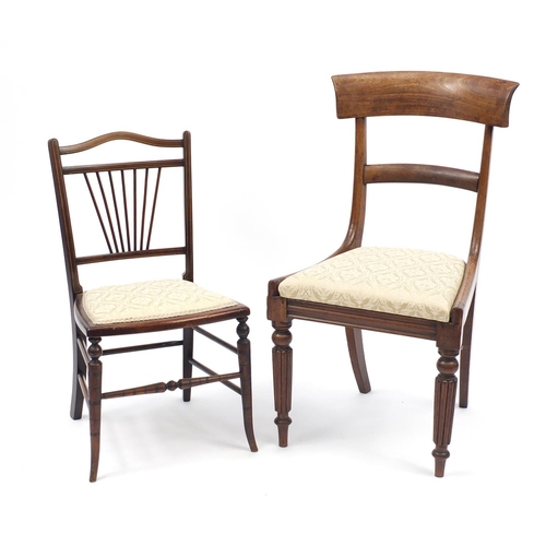 90A - Regency mahogany chair on reeded legs and an Edwardian inlaid chair, the largest 91cm high