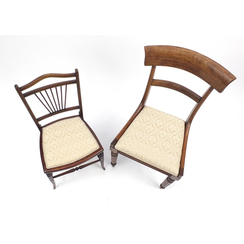 90A - Regency mahogany chair on reeded legs and an Edwardian inlaid chair, the largest 91cm high