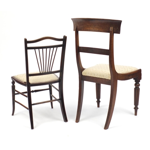 90A - Regency mahogany chair on reeded legs and an Edwardian inlaid chair, the largest 91cm high