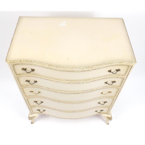 83 - French style cream and gilt serpentine fronted chest fitted with five graduated drawers, 110cm H x 8... 