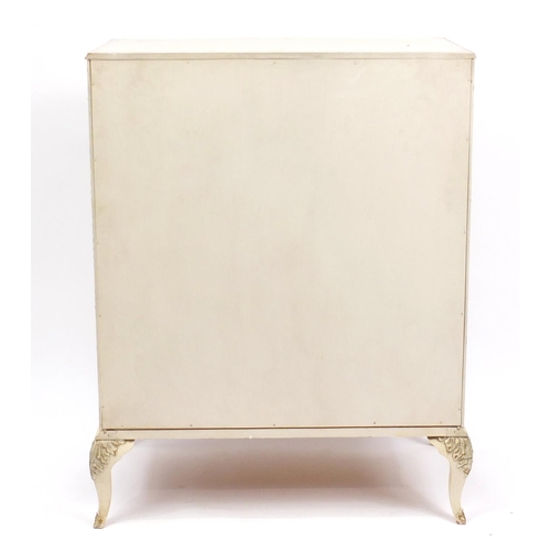 83 - French style cream and gilt serpentine fronted chest fitted with five graduated drawers, 110cm H x 8... 