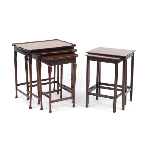 138 - Nest of three mahogany occasional tables and a nest of two mahogany tables by Waring and Gillow
