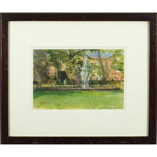 830 - Mary Jackson - Cool Fountain, France signed watercolour, mounted and framed, 25.5cm x 16.5cm