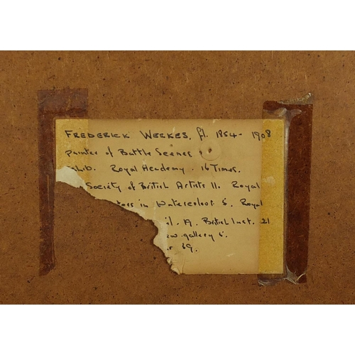 822 - Frederick Weekes - Fleeing the Scene, signed watercolour, inscribed label verso,  mounted and framed... 