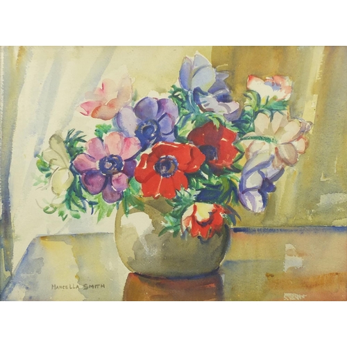 923 - Marcella Smith - Still life flowers in a vase, watercolour, framed, 41cm x 30cm