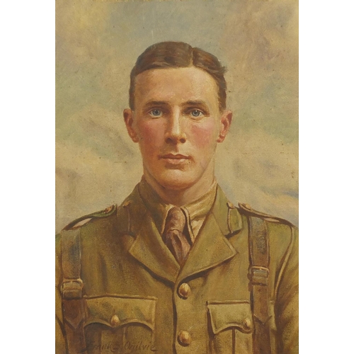 768 - Frank Stanley Ogilvie - Portrait of a soldier in uniform, oil on canvas board, framed, 34.5cm x 24cm