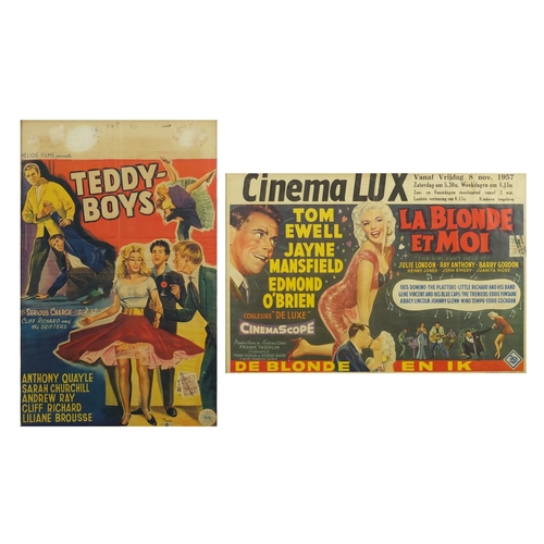 120A - Two vintage French film posters, Cinema Lux La Blonde Et Moi and Helios films Teddy-Boys, framed, th... 