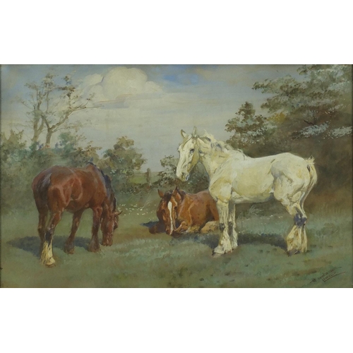 869 - Thomas Ivester Lloyd - Work horses, three watercolour and gouaches, framed, each 49.5cm x 31cm