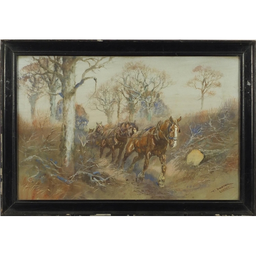 869 - Thomas Ivester Lloyd - Work horses, three watercolour and gouaches, framed, each 49.5cm x 31cm