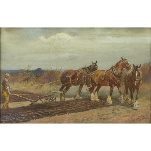 869 - Thomas Ivester Lloyd - Work horses, three watercolour and gouaches, framed, each 49.5cm x 31cm