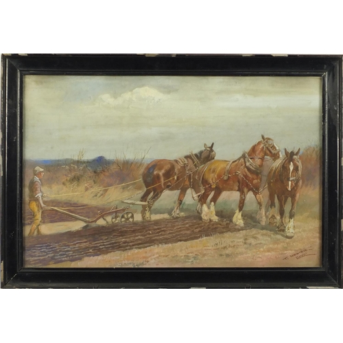 869 - Thomas Ivester Lloyd - Work horses, three watercolour and gouaches, framed, each 49.5cm x 31cm