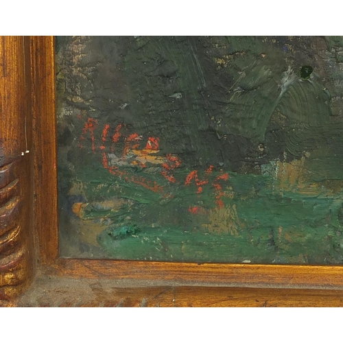 798 - Cottages, two impressionist oils, one on canvas bearing an indistinct signature possibly Aerens, bot... 