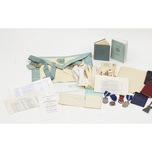 502 - Masonic Regalia including leather briefcase, jewels and apron