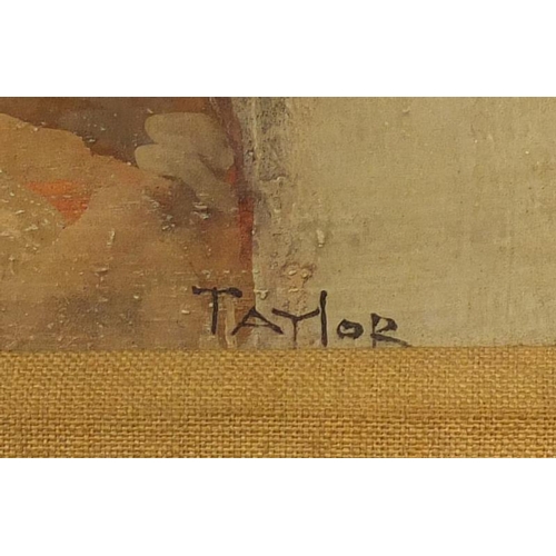 756 - James Taylor - On the beach, oil on board, The Lefevre Gallery and Christie's labels verso, mounted ... 
