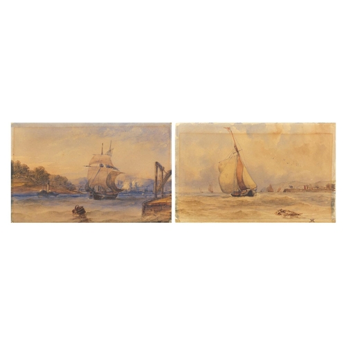 746 - Marine scenes, two 19th century watercolours on card, each bearing a monogram VA, unframed, each 18.... 