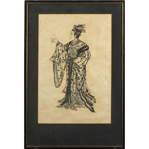 171 - Three Japanese pictures of Geisha's, each framed, the largest 50cm x 36cm