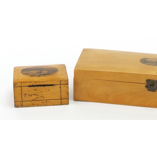 314 - Three treen Mauchline Ware boxes including High Street Uckfield