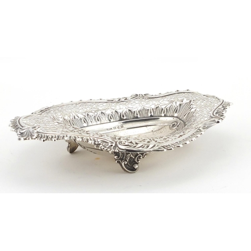 524 - Victorian silver cartouche shaped bowl, embossed and pierced with leaves, indistinct makers mark Bir... 