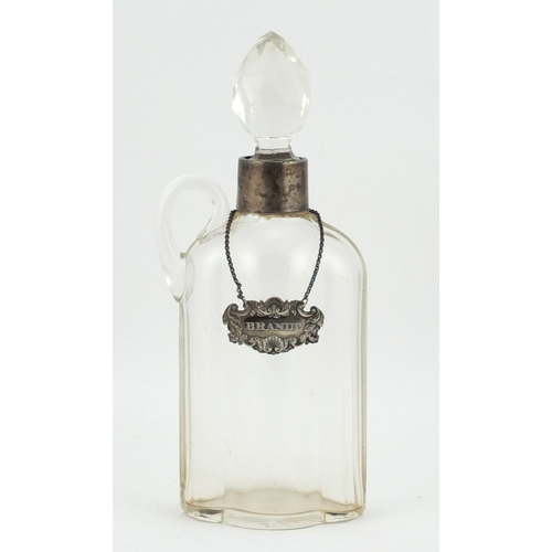 533 - Victorian cut glass decanter with silver collar and a Georgian decanter label, the decanter Birmingh... 