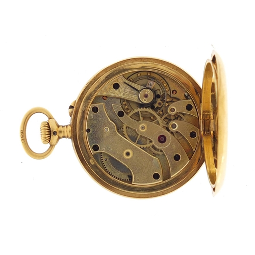 703 - Ladies 18ct gold pocket watch with subsidiary dial, the case numbered 2039832, 3.3cm in diameter, ap... 