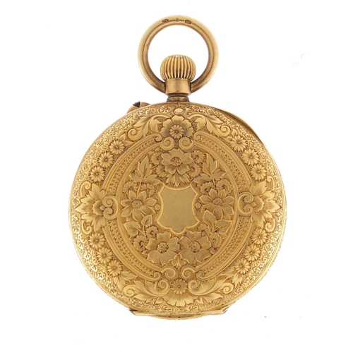 705 - Ladies W Giltham 18ct gold pocket watch with gilt dial, the case numbered 61801, 3.6cm in diameter, ... 