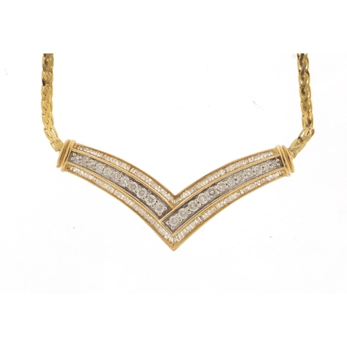 582 - 10ct gold diamond herringbone necklace, 38cm in length, approximate weight 15.8g