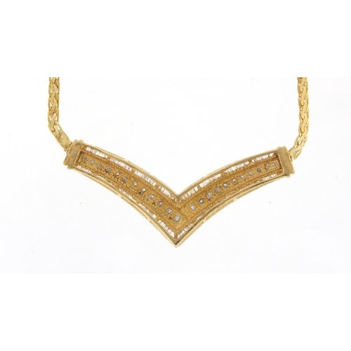 582 - 10ct gold diamond herringbone necklace, 38cm in length, approximate weight 15.8g