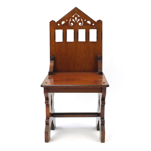 2108 - Gothic design walnut hall chair, 90cm high