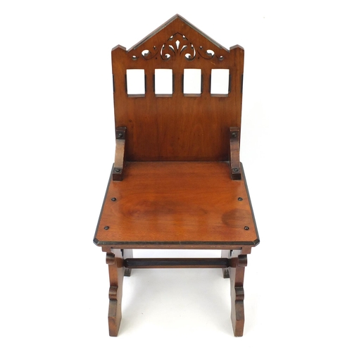 2108 - Gothic design walnut hall chair, 90cm high