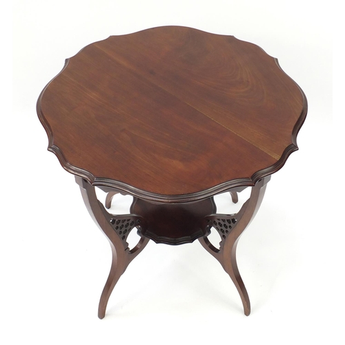 2126 - Edwardian mahogany occasional table with shaped top and under tier, 67cm high x 68cm in diameter