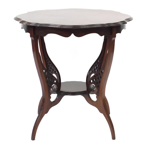 2126 - Edwardian mahogany occasional table with shaped top and under tier, 67cm high x 68cm in diameter
