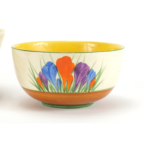 459 - Three Clarice Cliff Bizarre bowls, each hand painted in the Crocus pattern, the largest 16.5cm in di... 