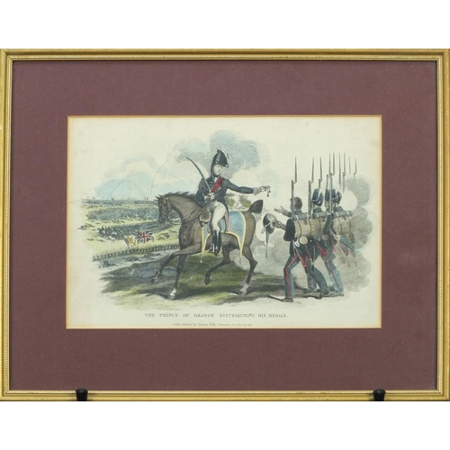 223 - Five antique coloured battle scene engravings, each mounted and framed, the largest 26cm x 20cm
