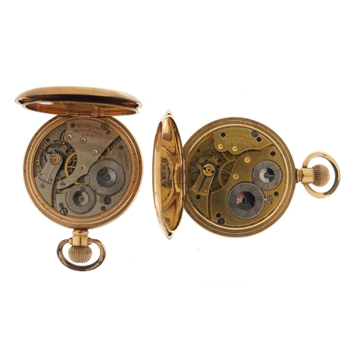 701 - Gentleman's gold plated Waltham full hunter and open face pocket watches, both with subsidiary dials... 