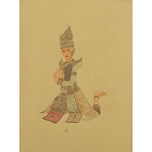 901 - Portrait of a female dancing South East Asian school, watercolour, bearing a signature Kim Nittaya, ... 