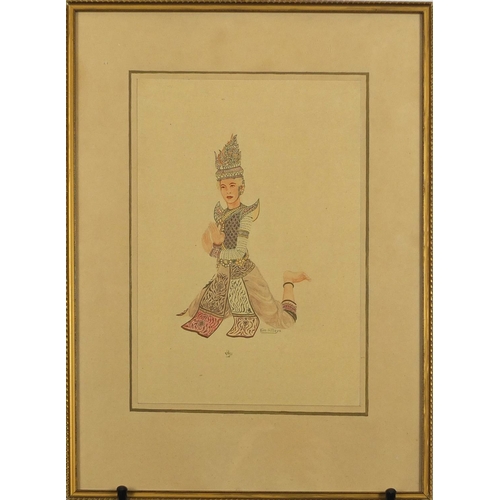 901 - Portrait of a female dancing South East Asian school, watercolour, bearing a signature Kim Nittaya, ... 