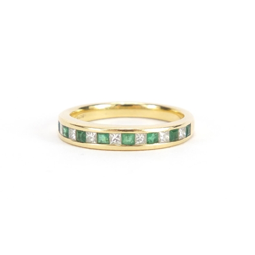 2667 - 18ct gold emerald and diamond half eternity ring, size M, approximate weight 3.6g
