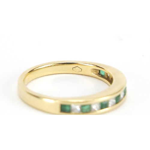 2667 - 18ct gold emerald and diamond half eternity ring, size M, approximate weight 3.6g
