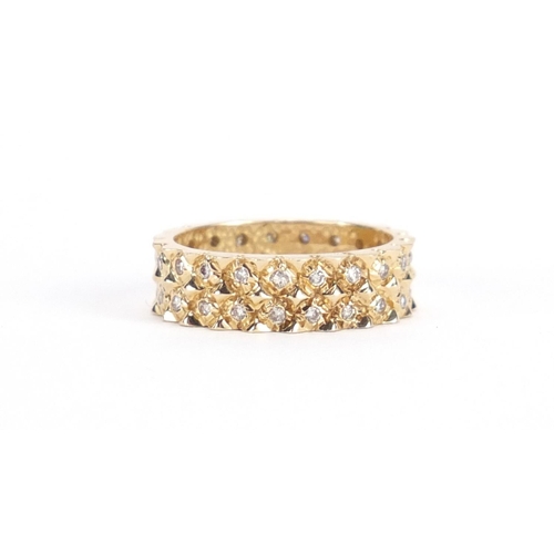 2658 - Designer unmarked gold diamond two row eternity ring (tests as 18ct), size M, approximate weight 5.0... 
