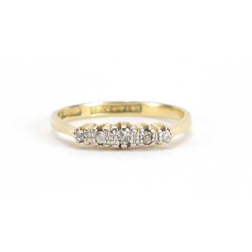 2643 - 18ct gold diamond five stone ring, size N, approximate weight 2.6g